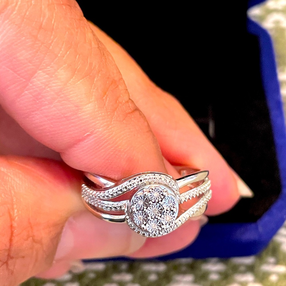 Round White Diamond Accent SS Ring, Rhodium Plated
